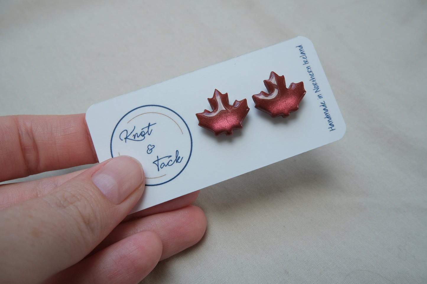 Burnt Red Maple Leaf Stud Earrings