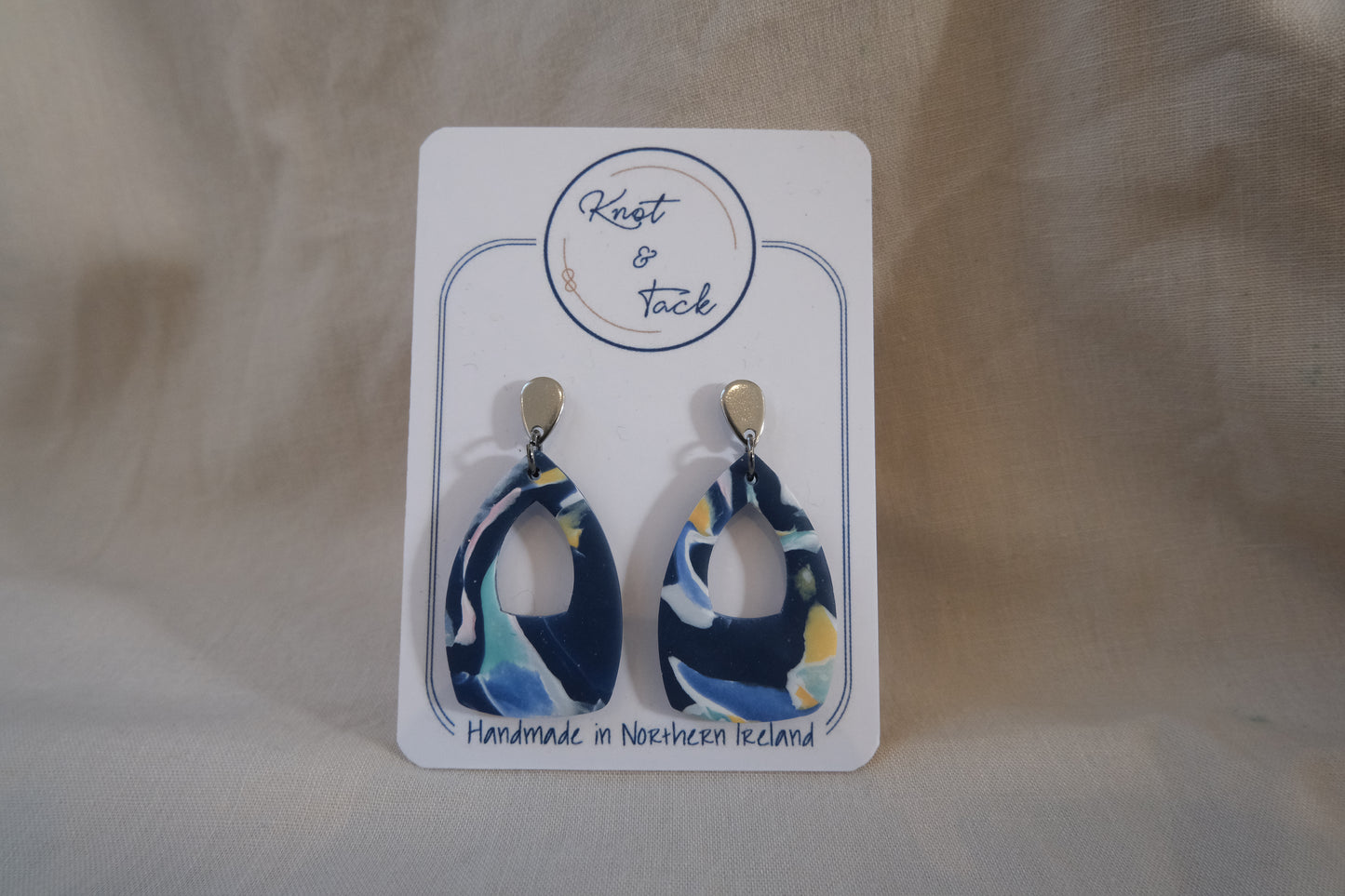 Navy Marbled Earrings