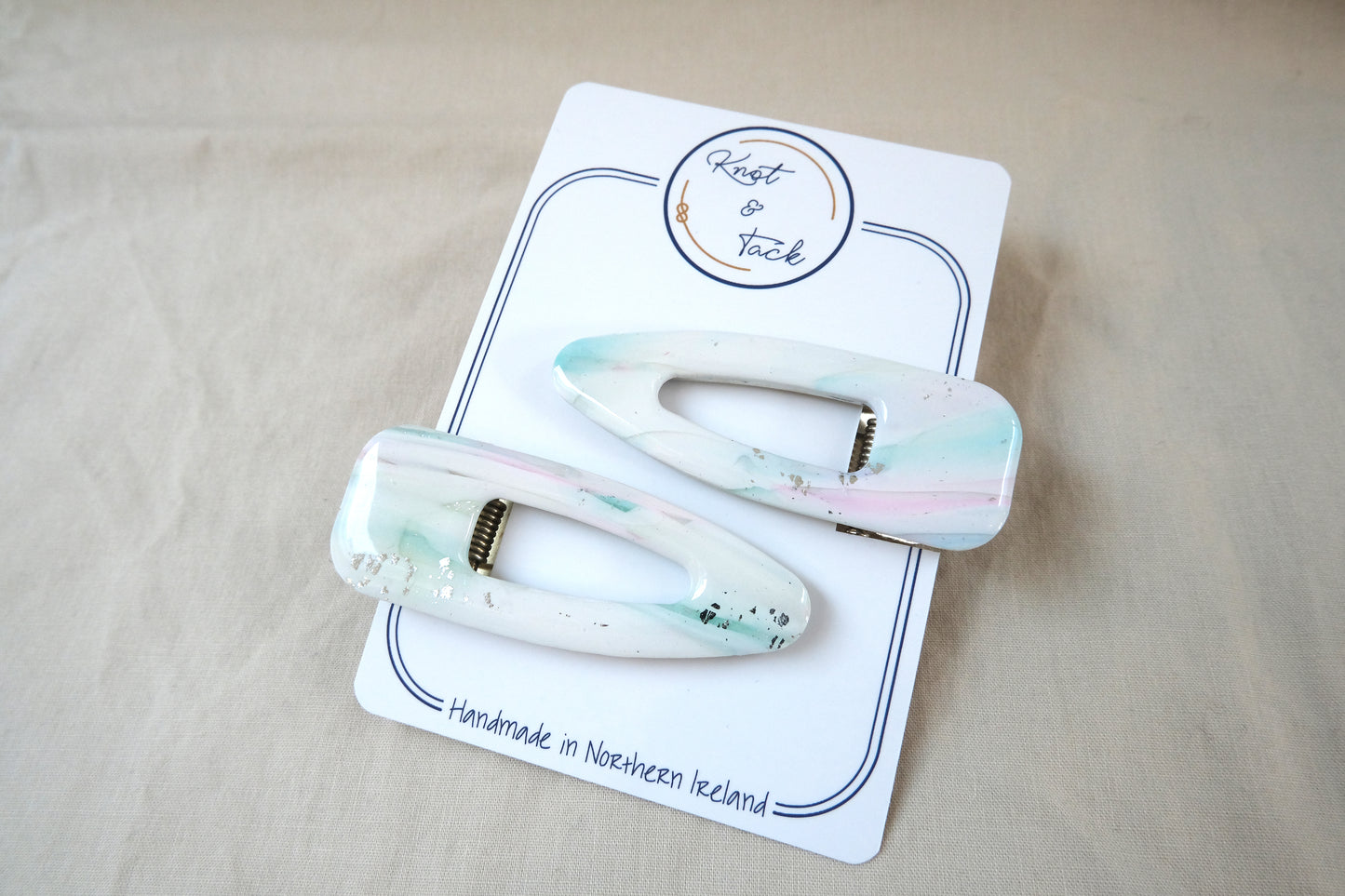 White & Mint Large Hairclips
