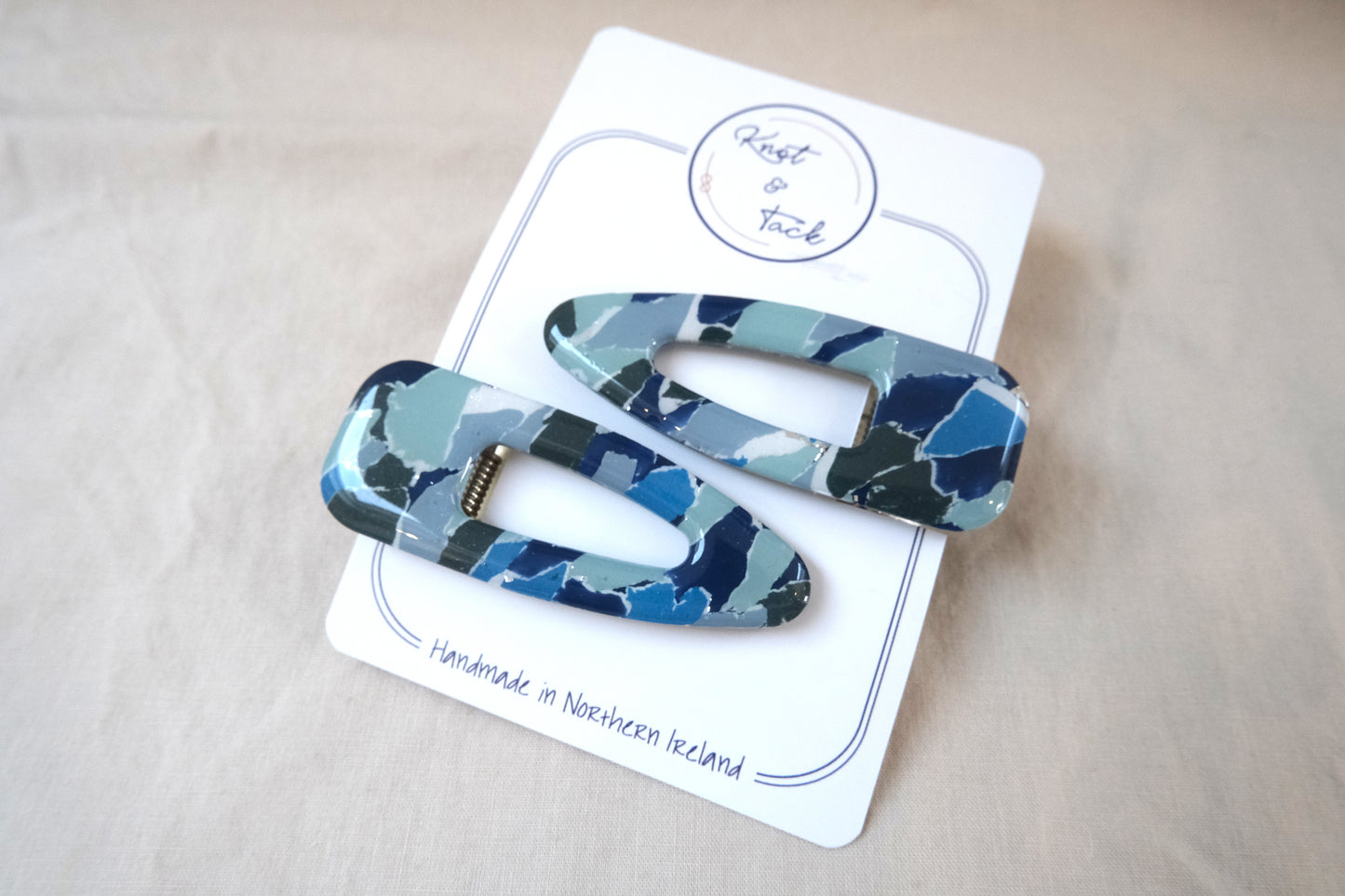 Navy & Mint Large Hairclips