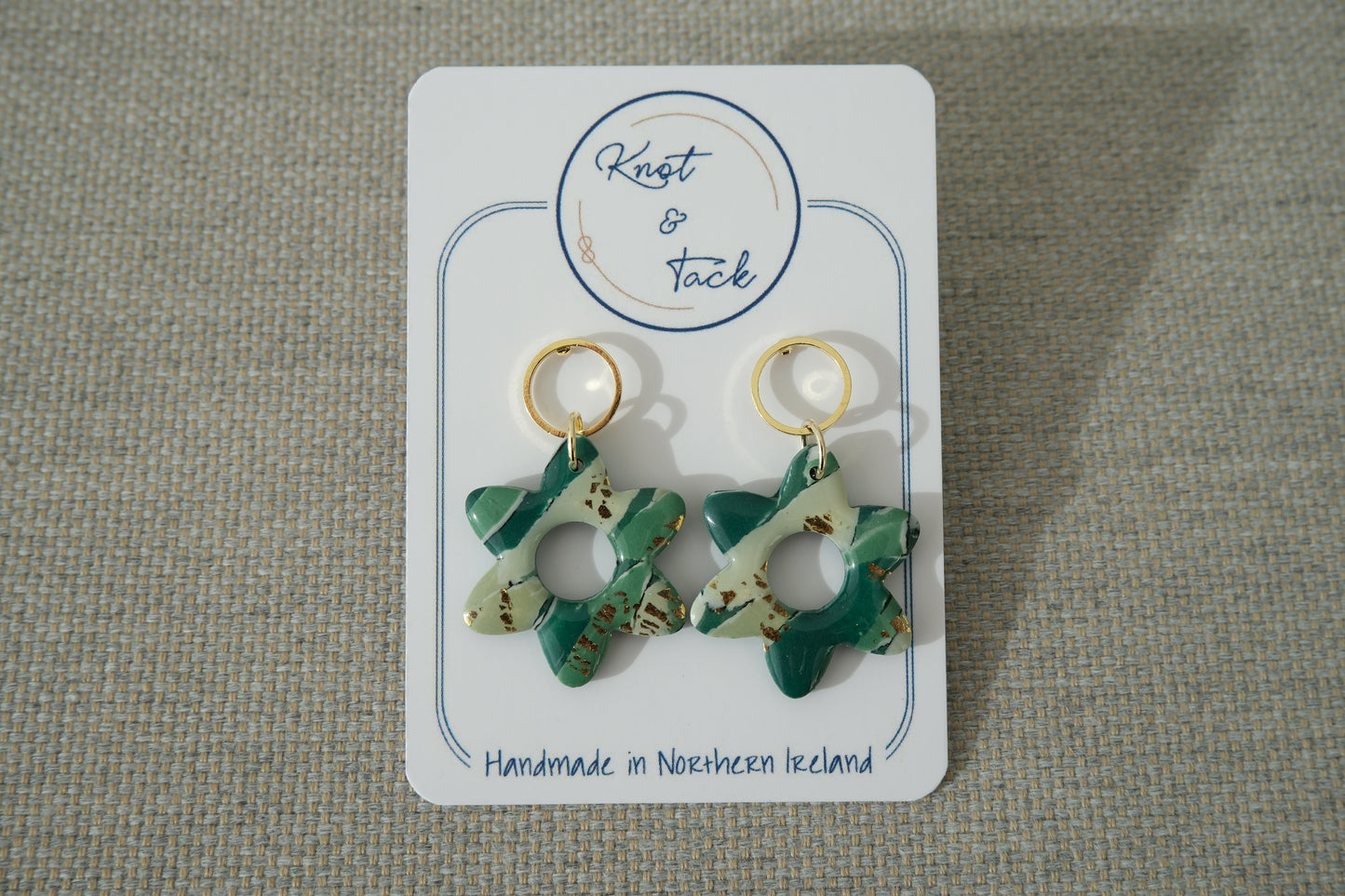 Green marbled Flower Earrings