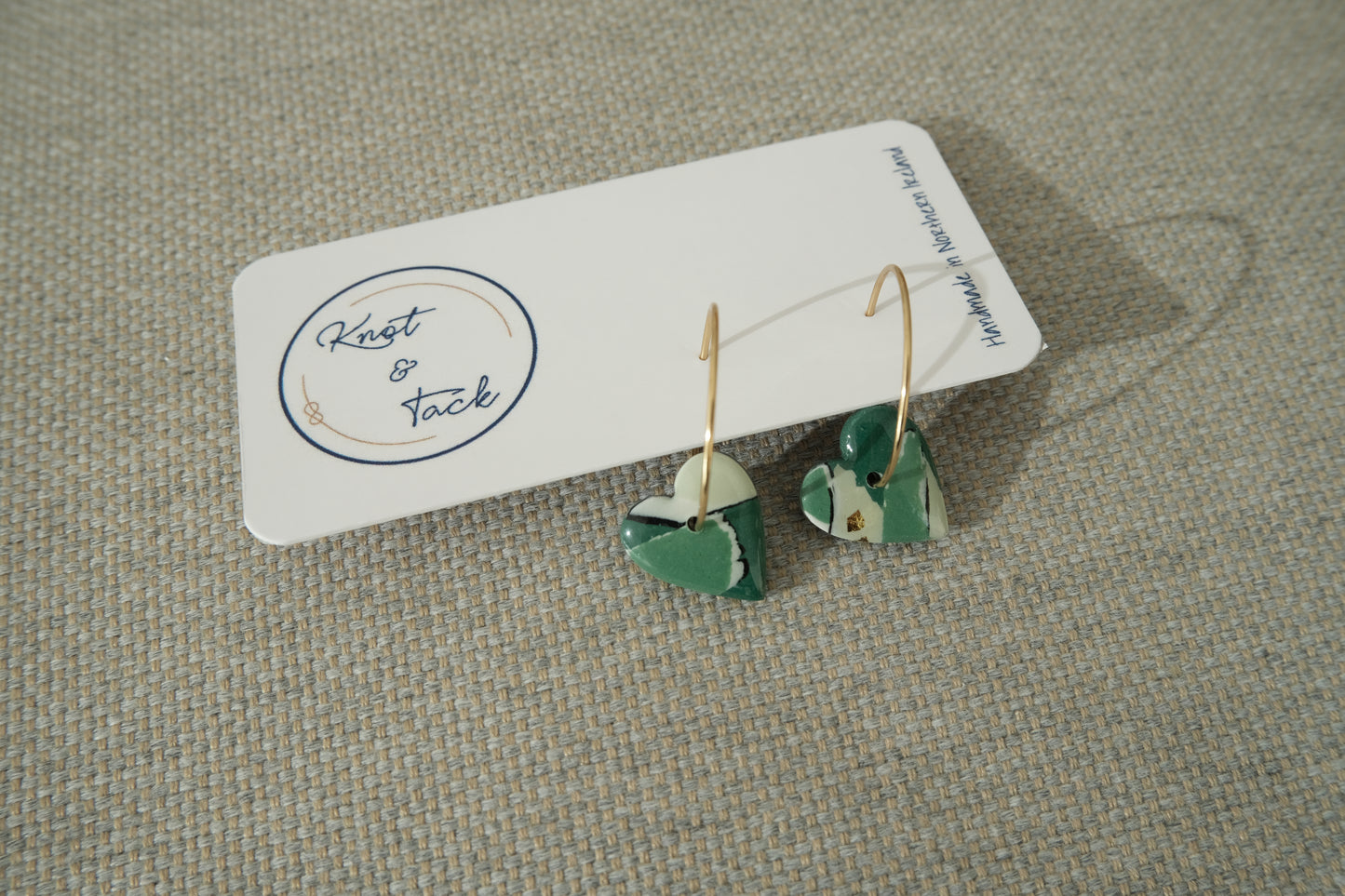 Mini Green Marbled Heart Hoop Earrings