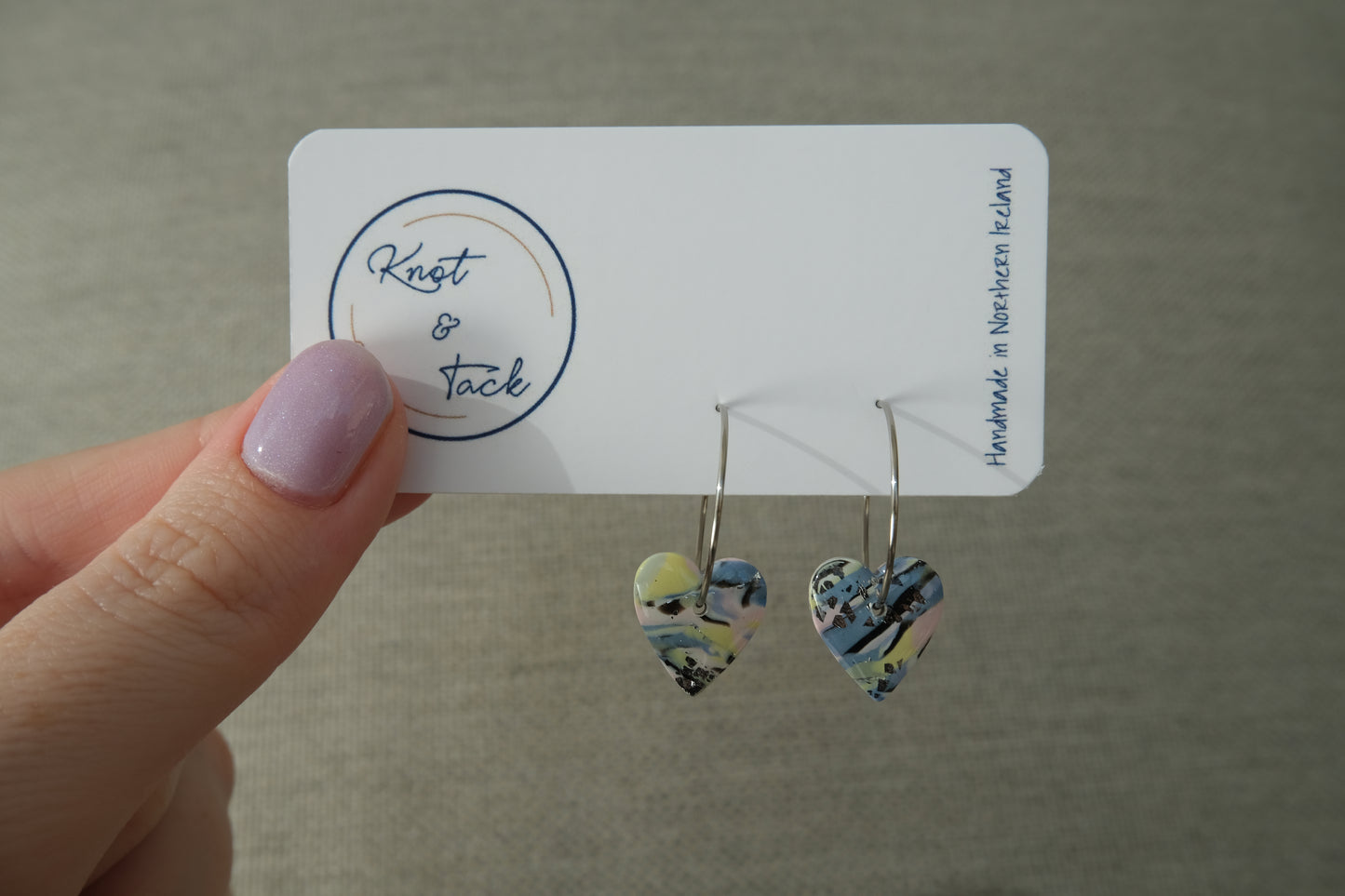 Mini Pastel Marbled Heart Hoop Earrings