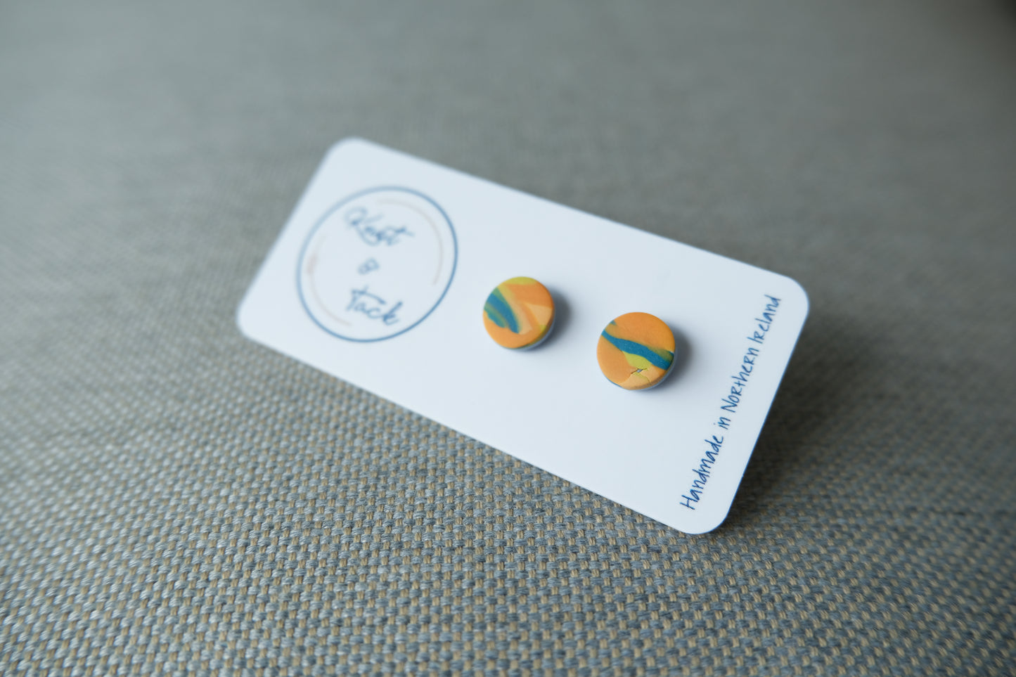 Orange & Teal Marbled Stud Earrings