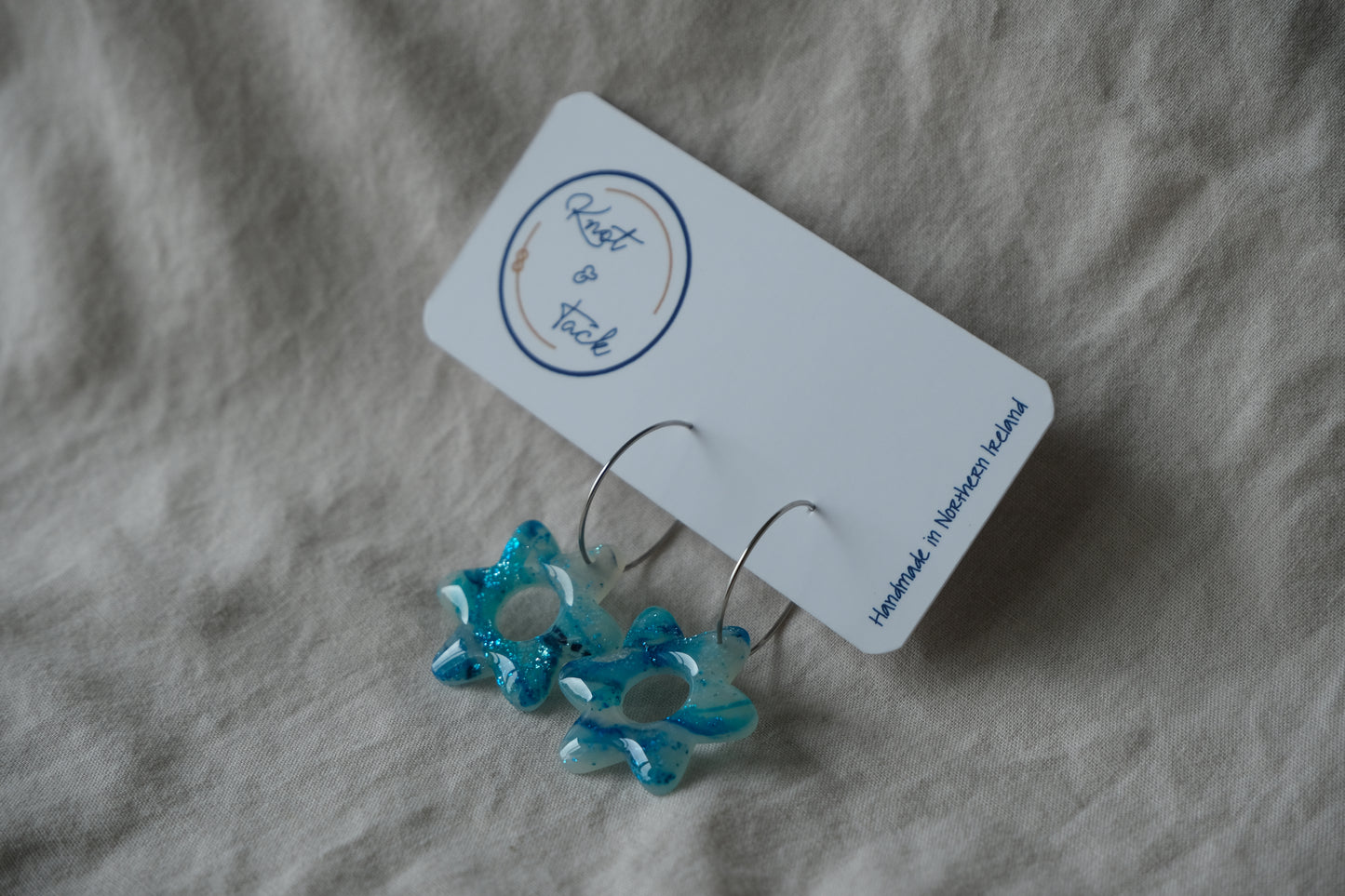 Ocean Marbled Blue Floral Hoop Earrings