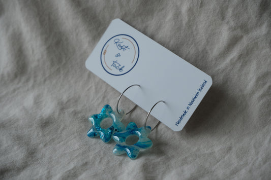 Ocean Marbled Blue Floral Hoop Earrings
