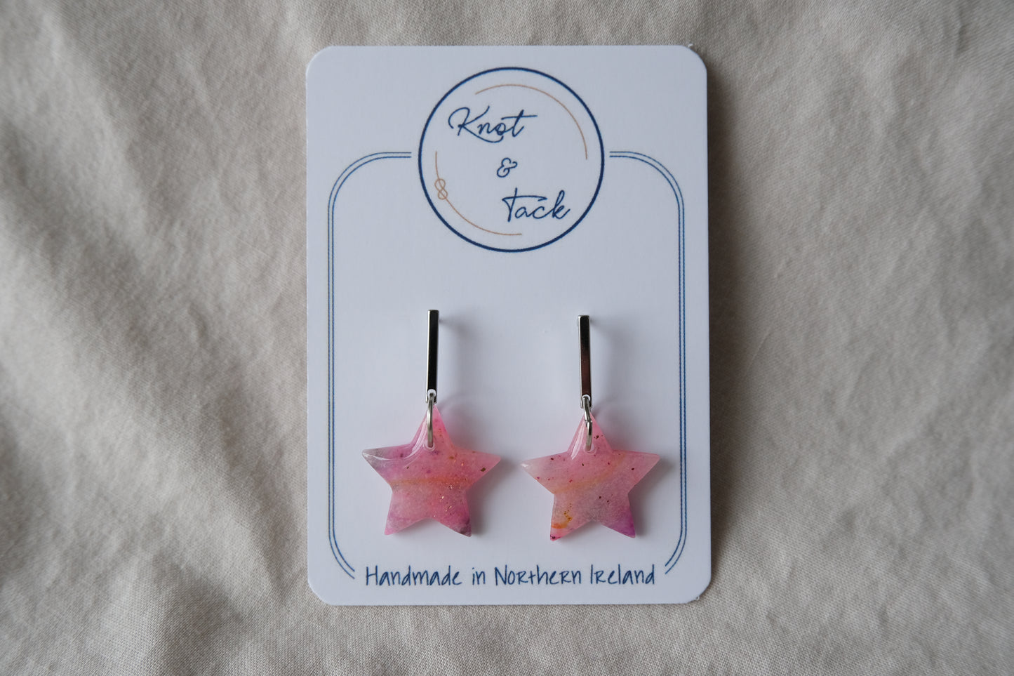 Pastel Pink Marbled Star Earrings