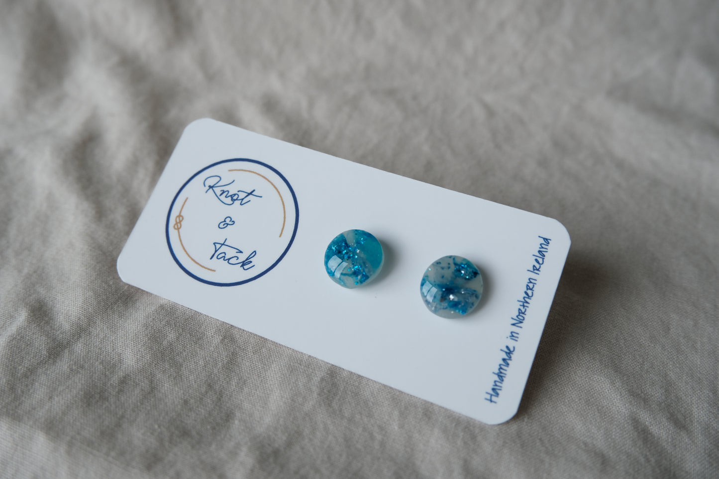 Ocean Blue Marbled Stud Earrings