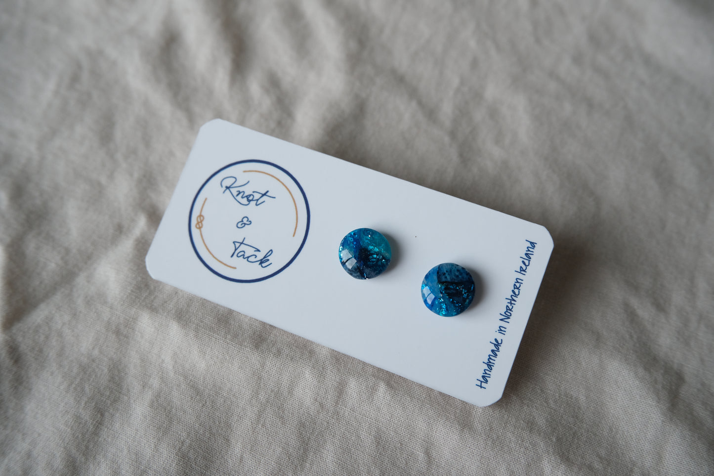 Ocean Blue Marbled Stud Earrings