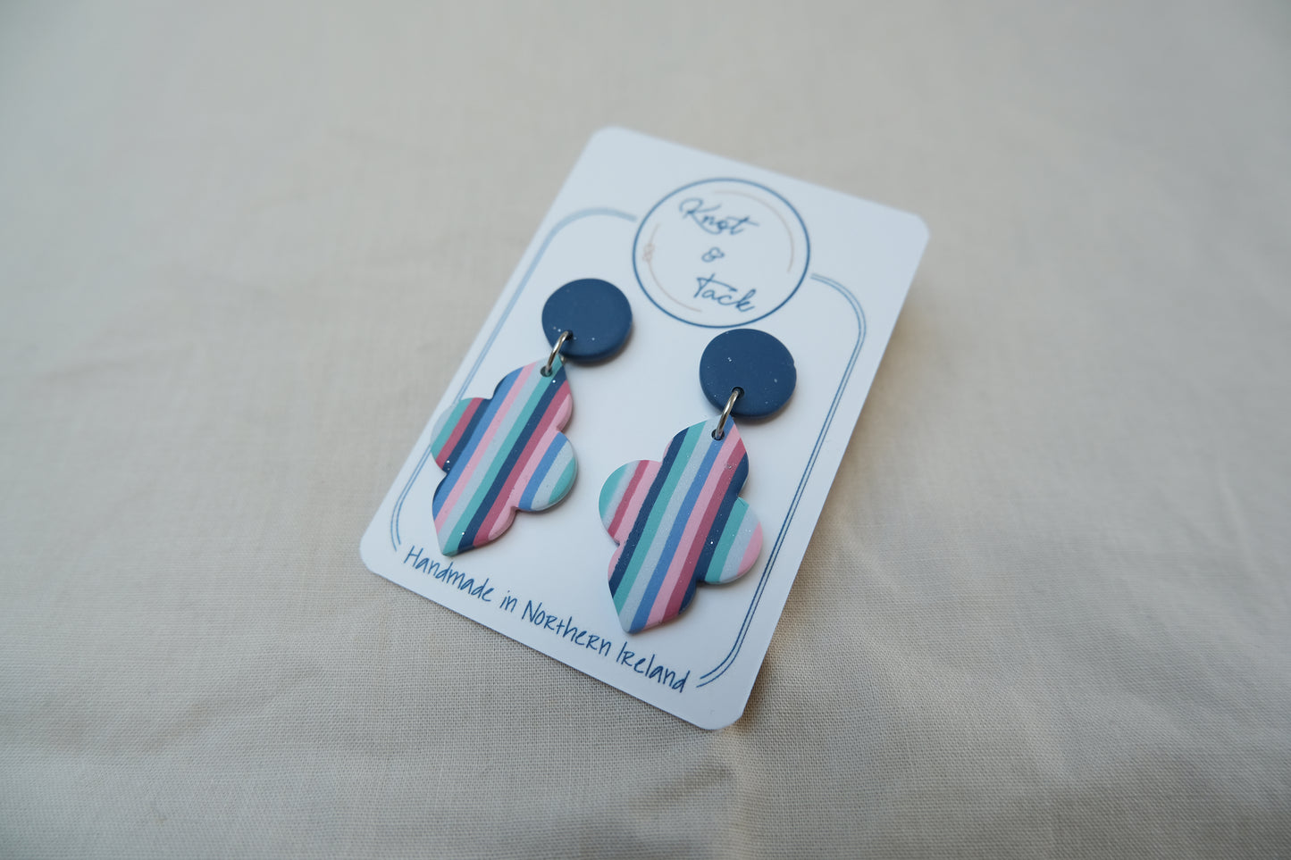 Navy & Pink Striped Earrings