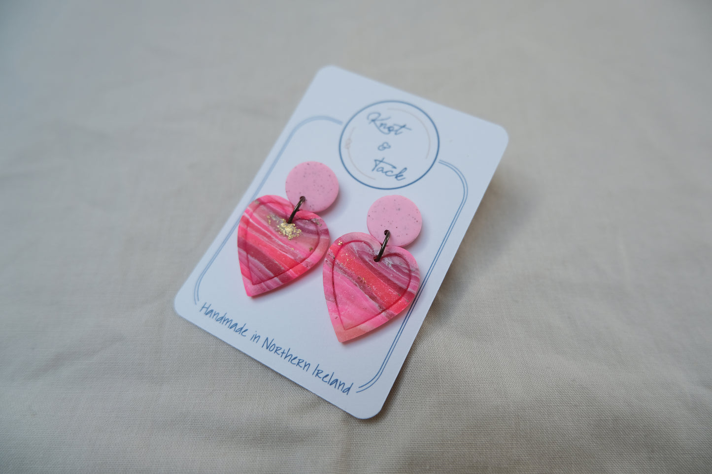 Pink Marbled Heart Earrings