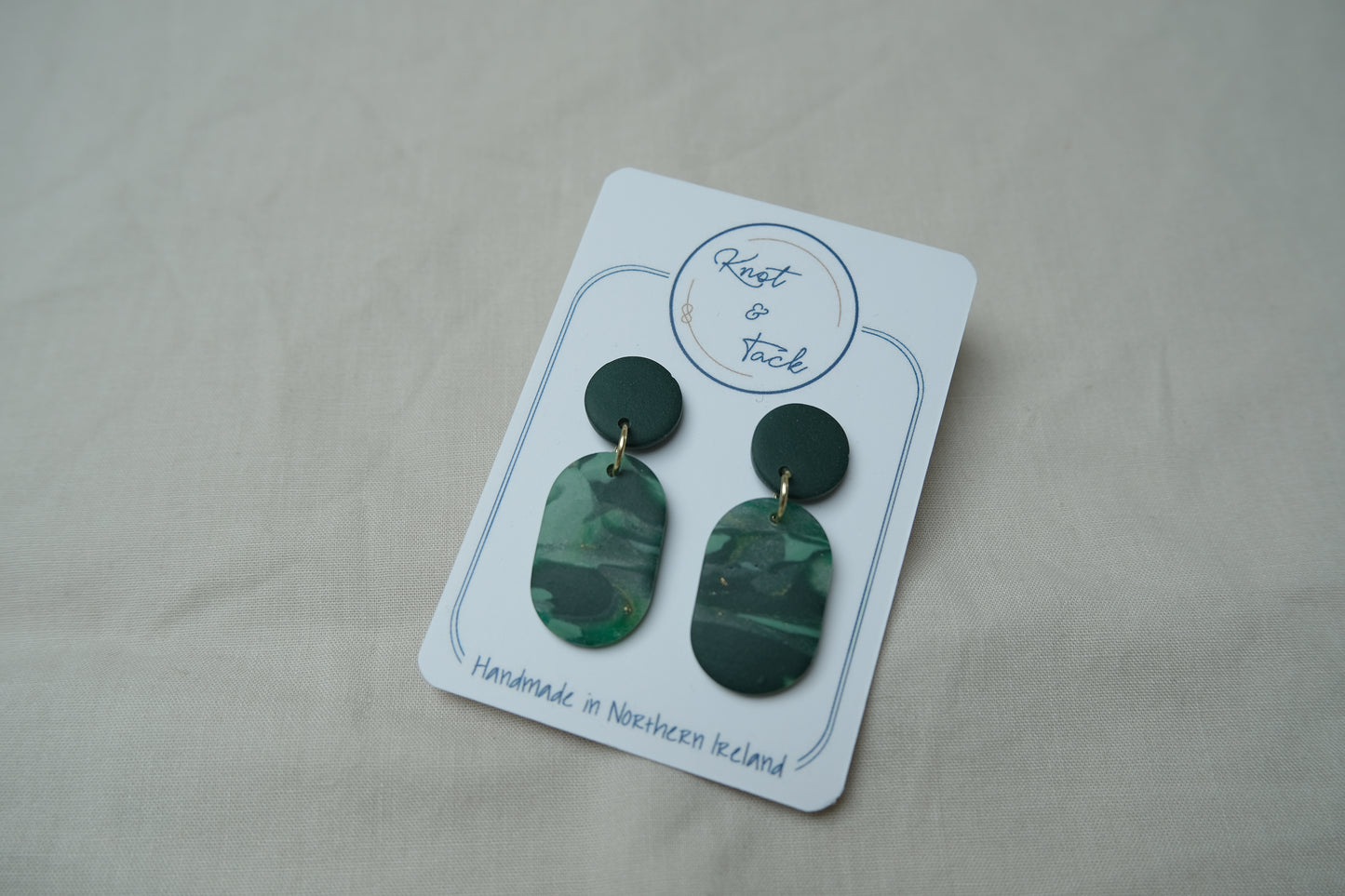 Green Marbled Oval Earrings