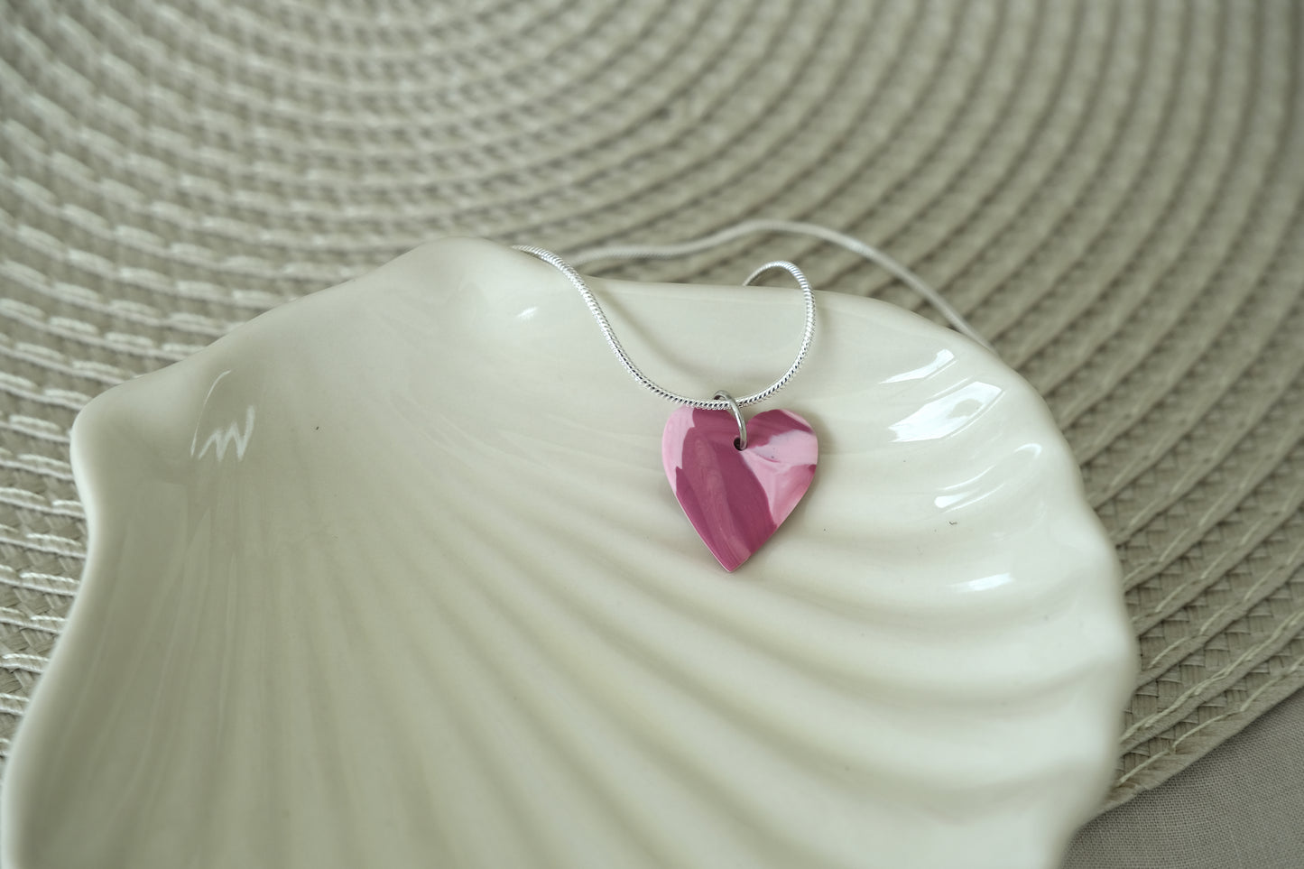 Pink Heart Marbled Necklace