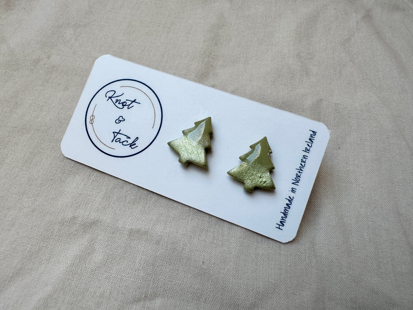 Green Shimmer Christmas Tree Stud Earrings
