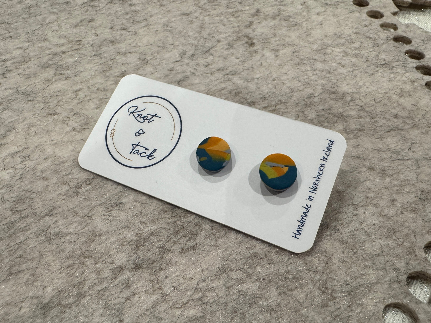Blue & Orange Marble Stud Earrings
