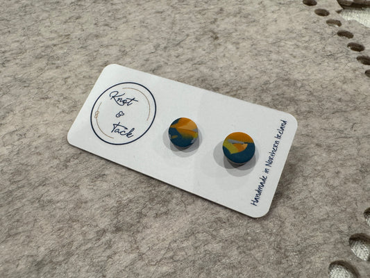Blue & Orange Marble Stud Earrings