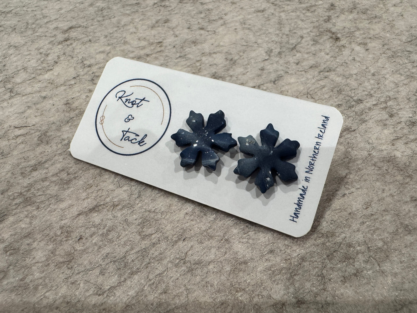 Blue Marbled Snowflake Stud Earrings
