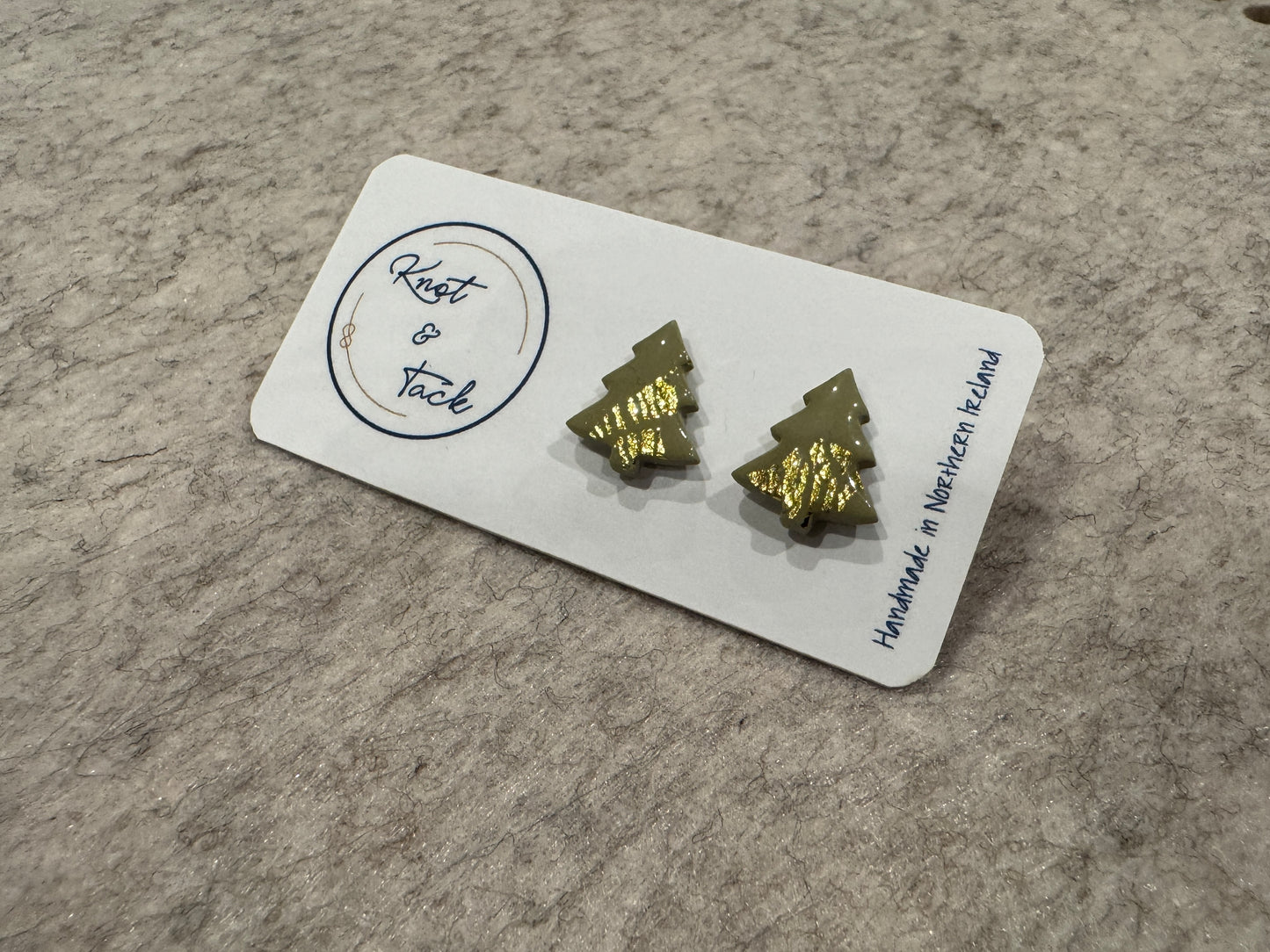 Green & Gold Christmas Tree Stud Earrings