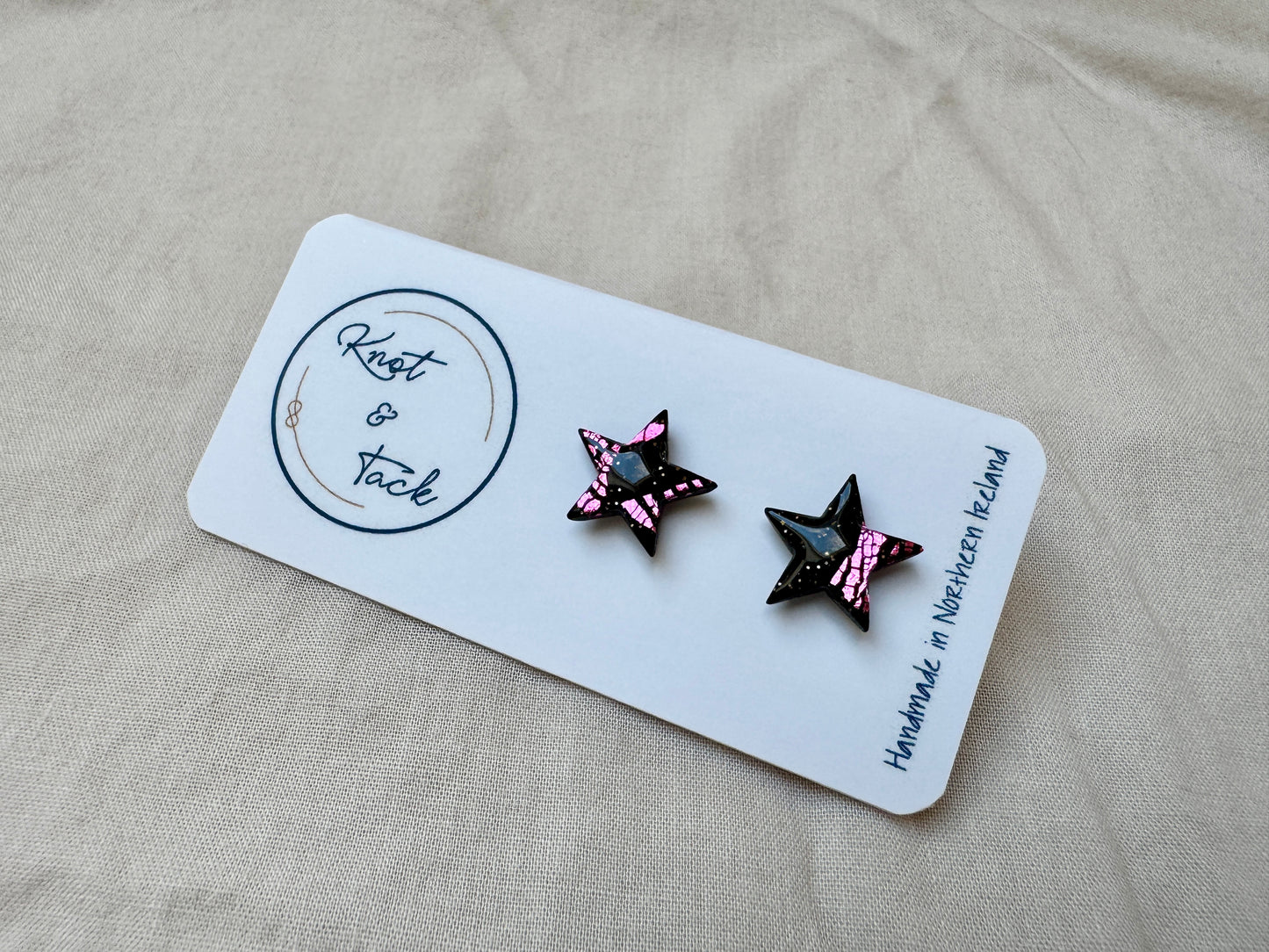 Pink & Black Star Stud Earrings