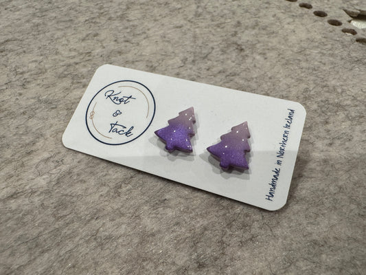 Purple Shimmer Christmas Tree Stud Earrings