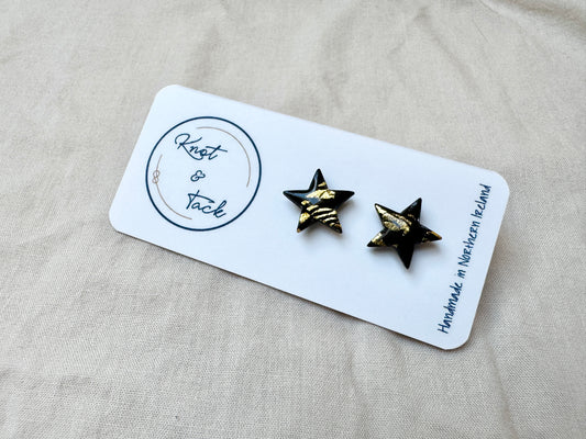 Gold & Black Star Stud Earrings