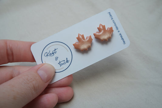Orange Maple Leaf Stud Earrings