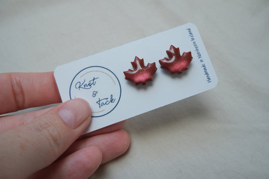 Burnt Red Maple Leaf Stud Earrings