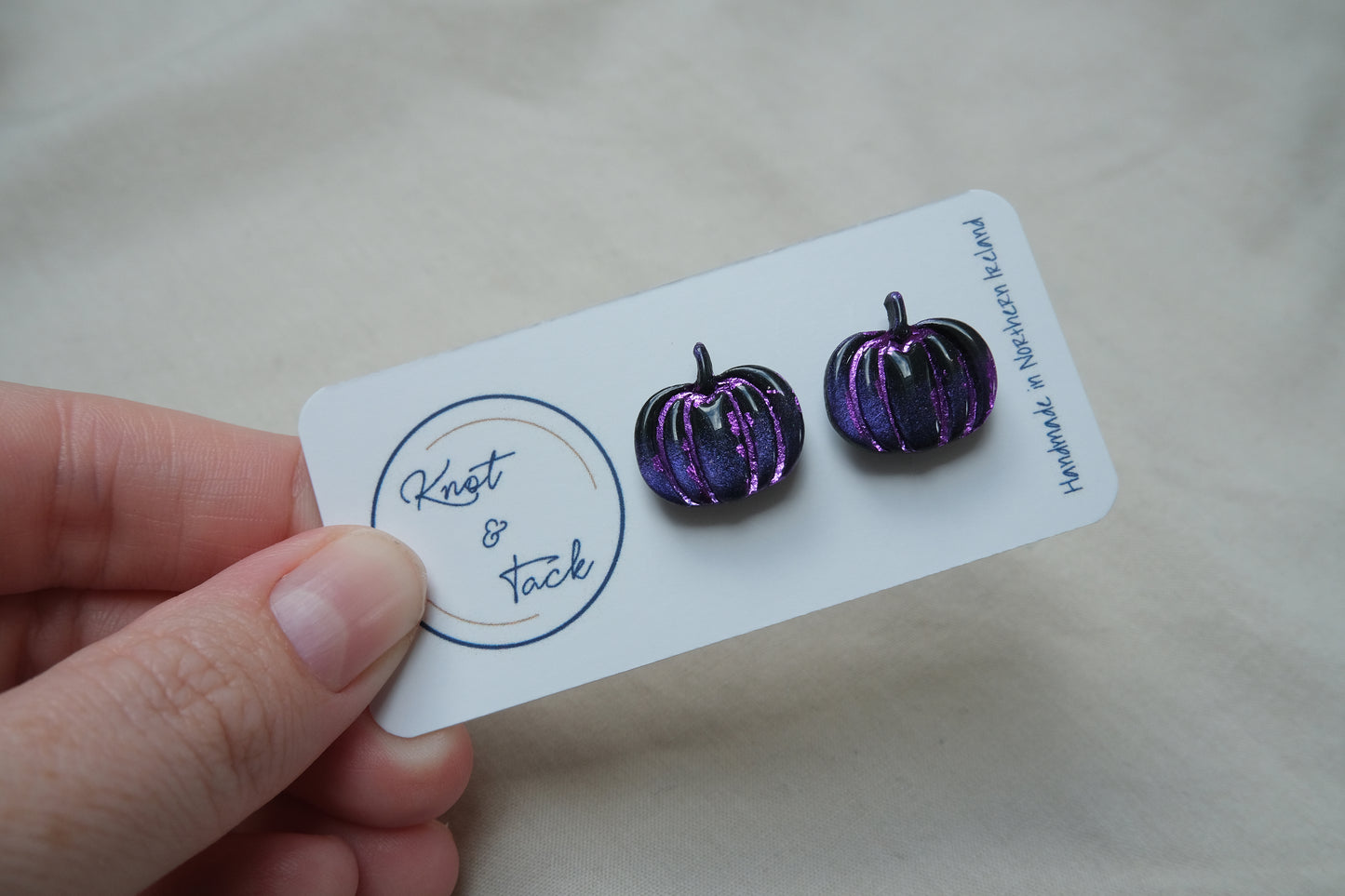 Black and Purple Pumpkin Stud Earrings
