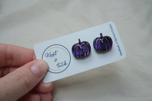 Black and Purple Pumpkin Stud Earrings