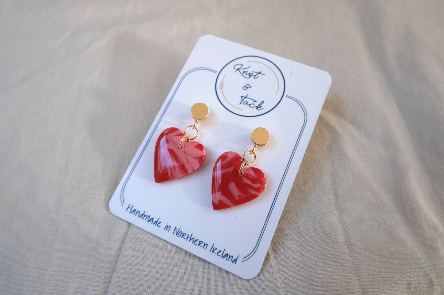 Red & Pink Marbled Heart Earrings