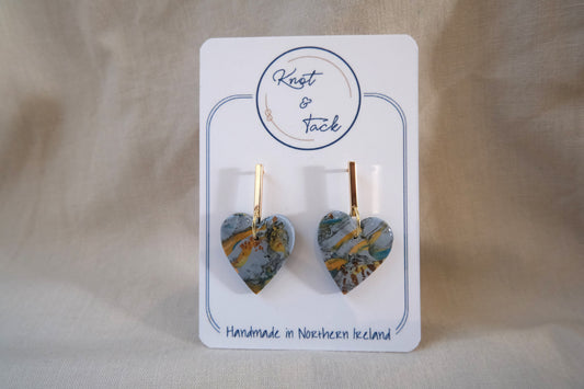 Blue Marbled Heart Earrings