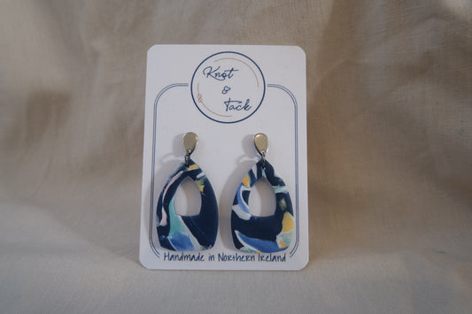 Navy Marbled Earrings