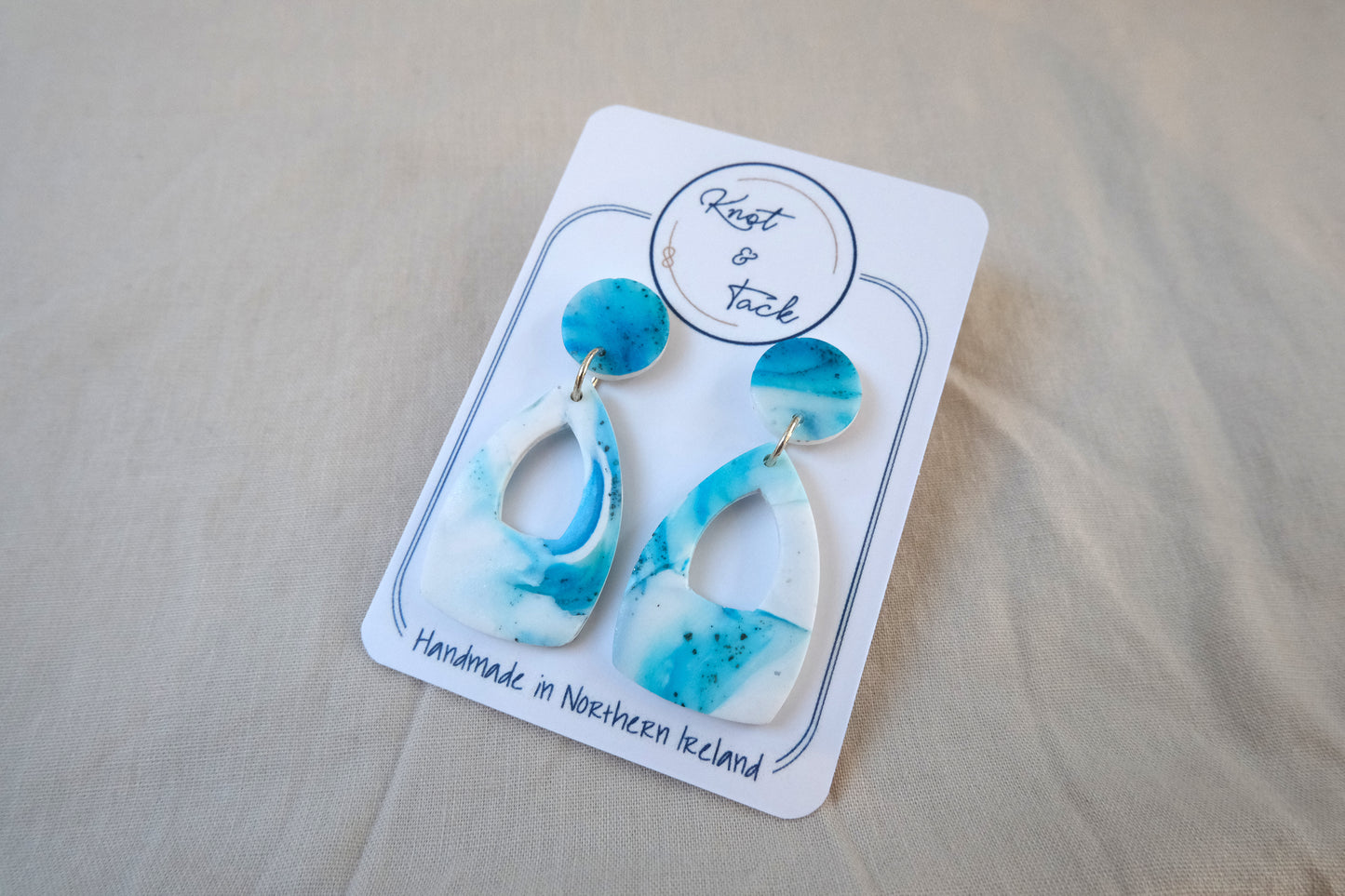 White & Blue Marbled Earrings