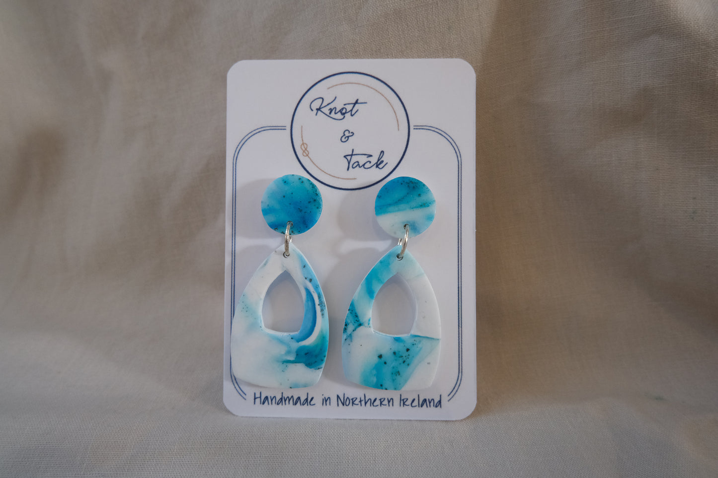 White & Blue Marbled Earrings