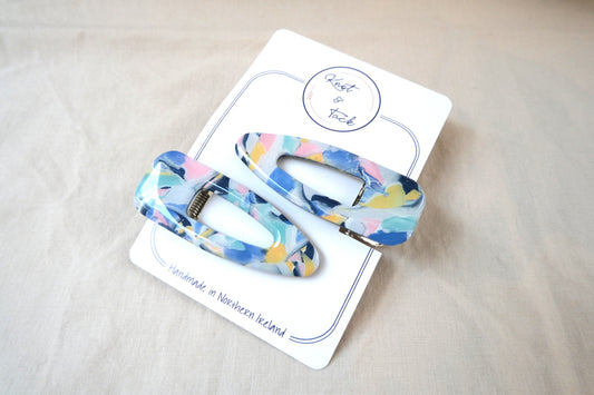 Blue, Pink & Yellow Large Hairclips