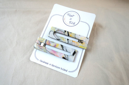 White & Black Marbled Large Hairclips