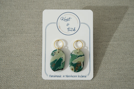 Green Marbled Oval Earrings