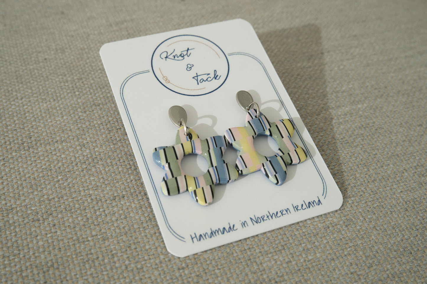 Pastel Checkered Flower Earrings