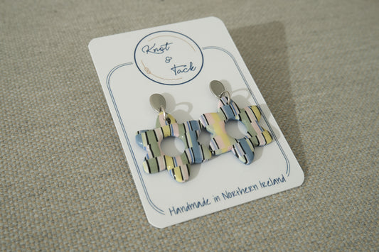 Pastel Checkered Flower Earrings