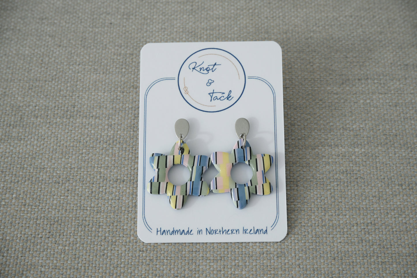 Pastel Checkered Flower Earrings