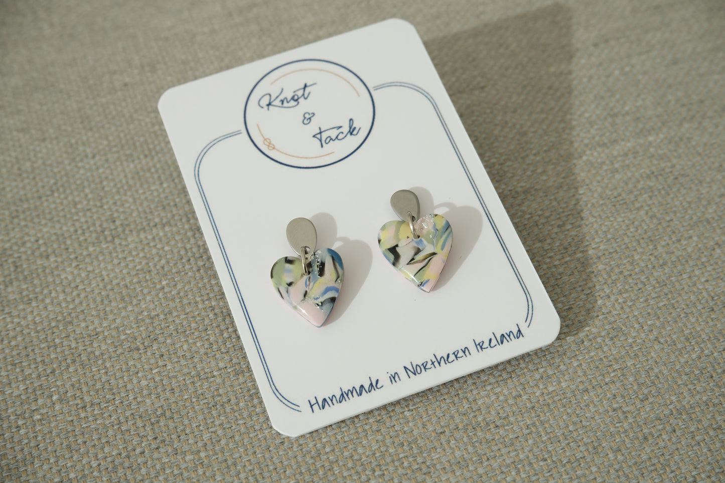 Mini Pastel Marbled Heart Earrings