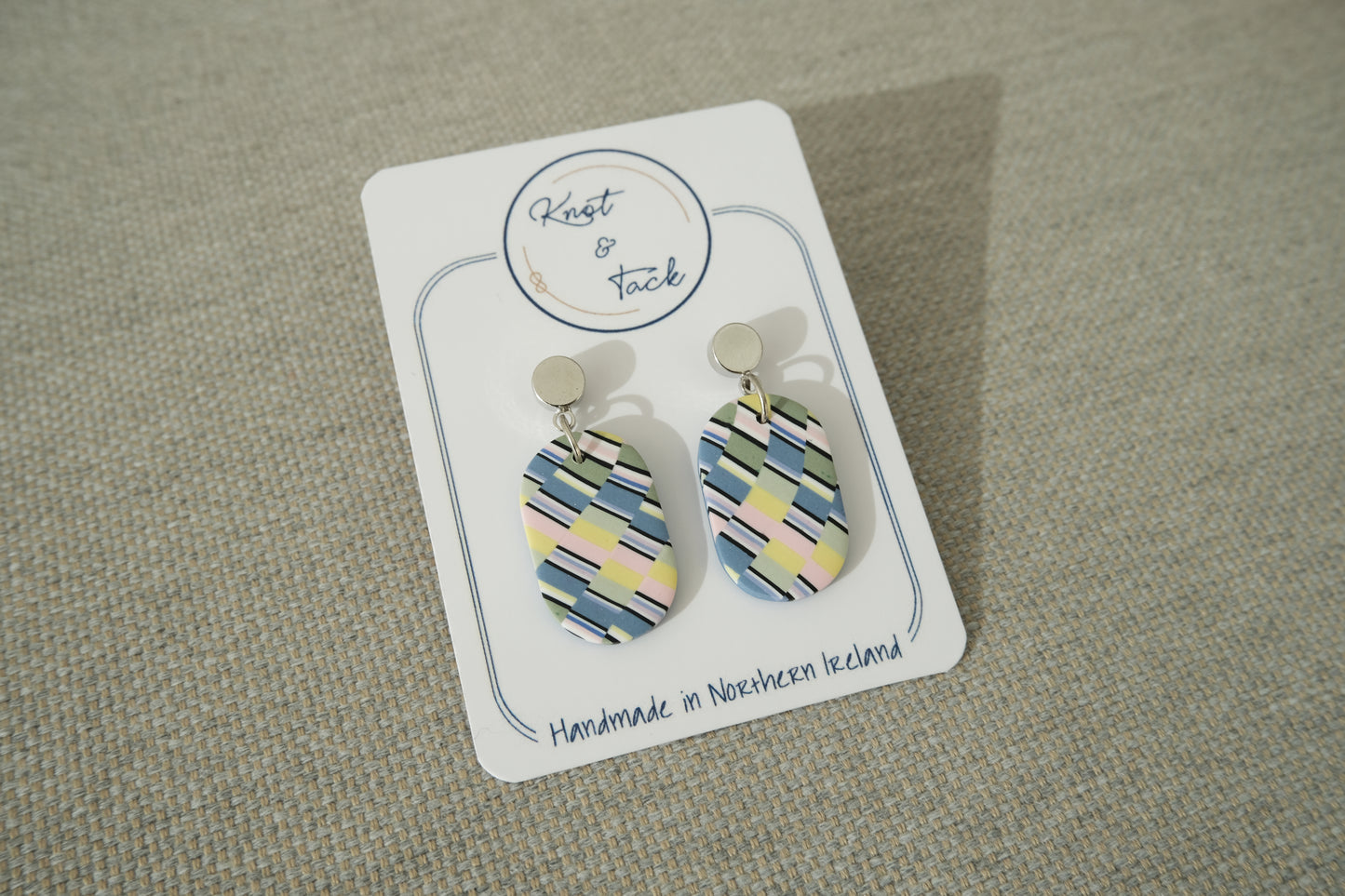 Pastel Checkerboard Oval Earrings