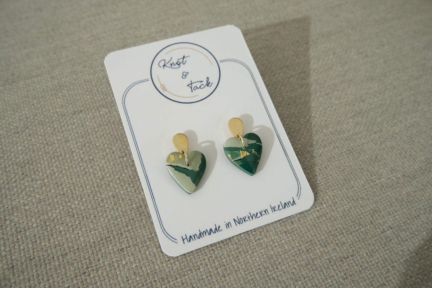 Mini Green Marbled Heart Earrings