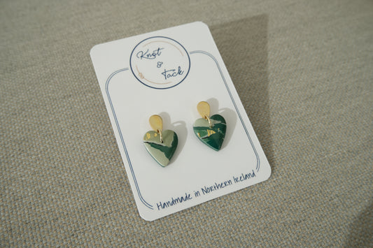 Mini Green Marbled Heart Earrings
