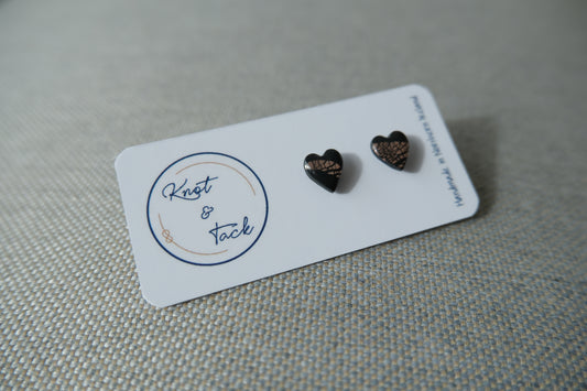 Gold & Black Heart Stud Earrings