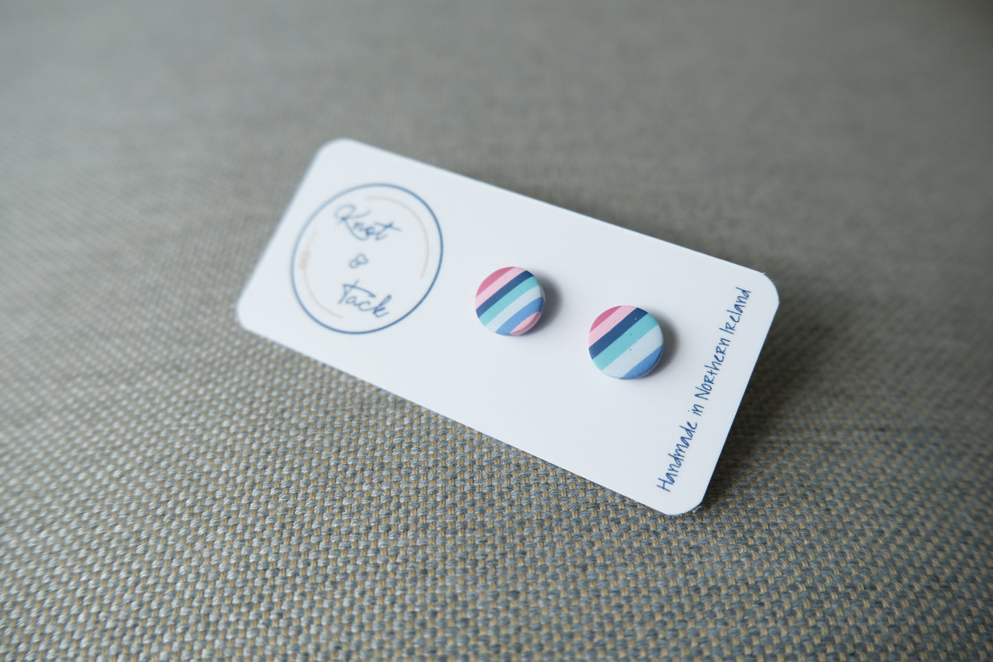 Striped Pink & Blue Stud Earrings