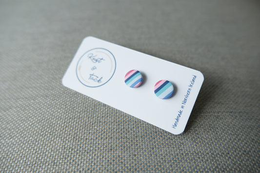 Striped Pink & Blue Stud Earrings