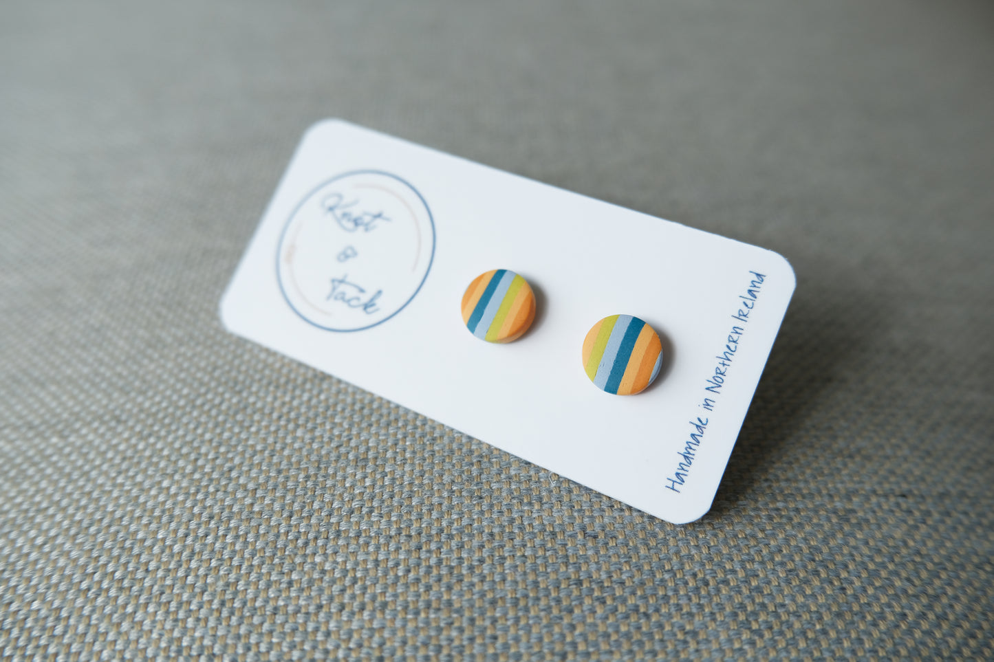 Striped Orange, Green & Blue Stud Earrings