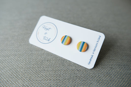 Striped Orange, Green & Blue Stud Earrings