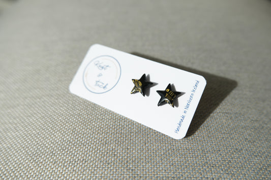 Gold & Black Star Stud Earrings